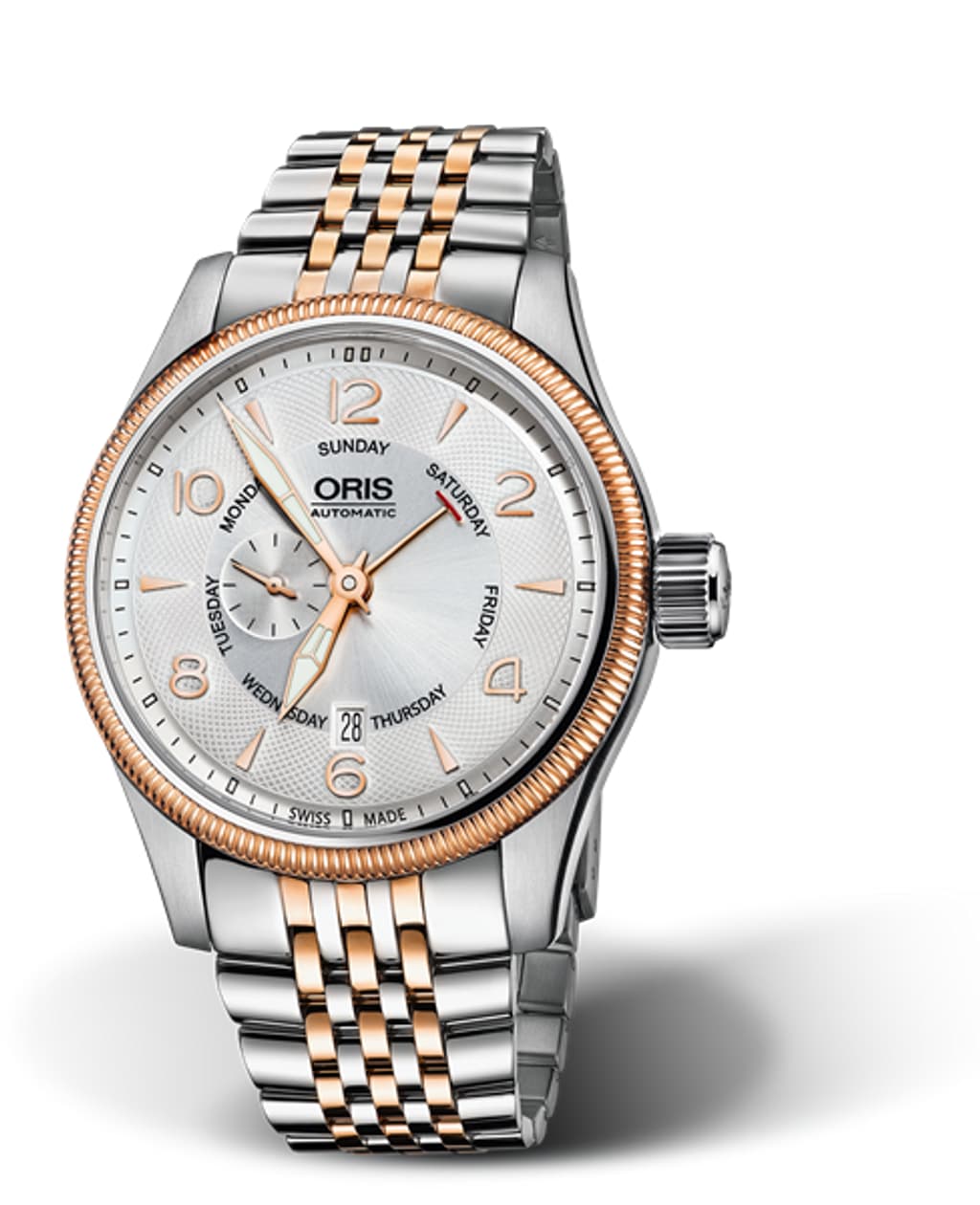 Oris big crown pointer date small second top